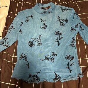 MINKPINK Blue Floral Long Sleeve Top